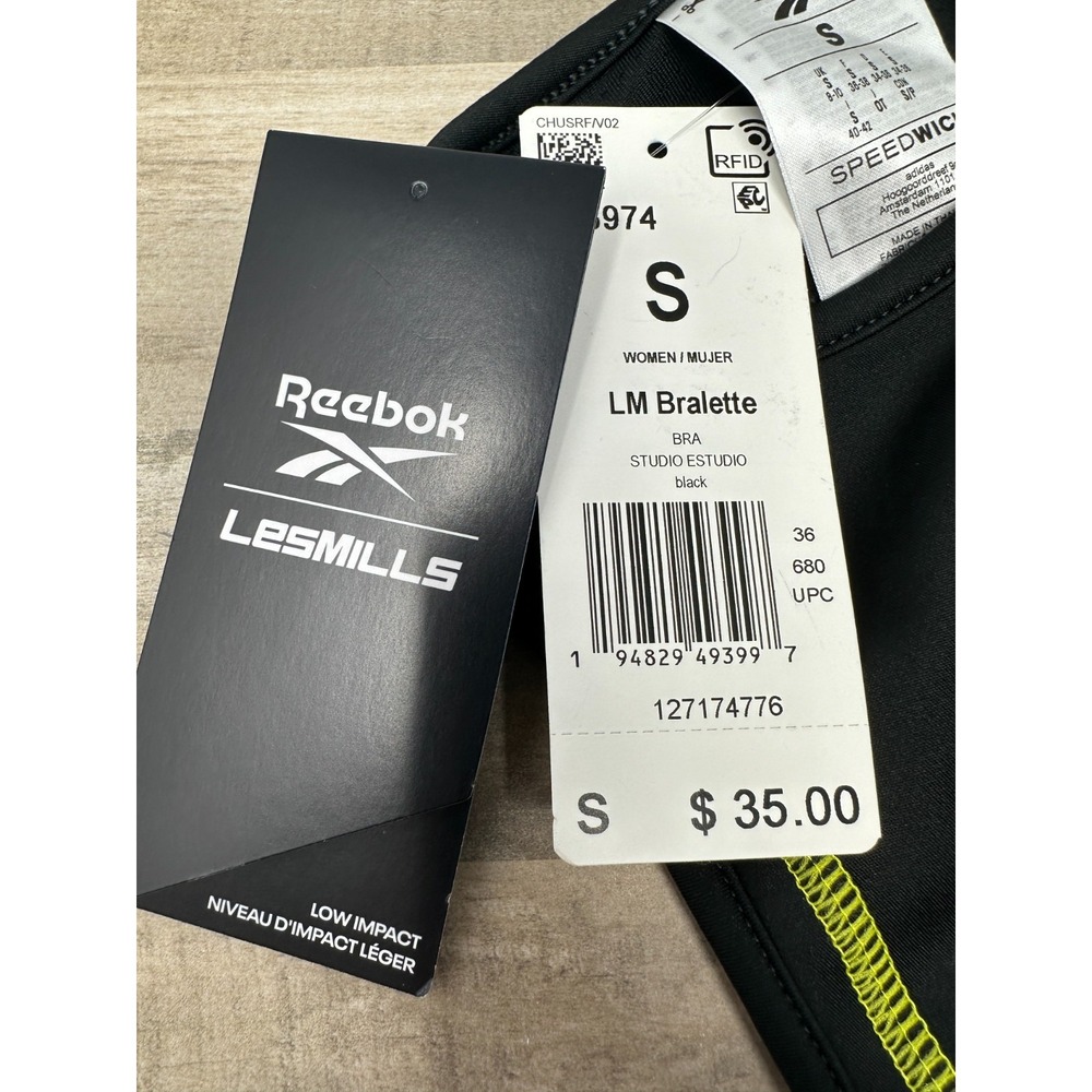 NWT Women's Reebok Les Mills Sports Bralette‎ Small Black Speed Wick High Neck - Picture 3 of 7